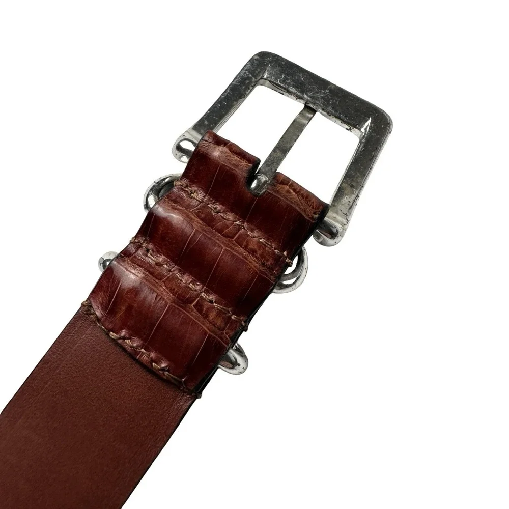 Bespoke Brown Genuine Crocodile Mens 1.25 Inch Belt Size 34 Made in USA